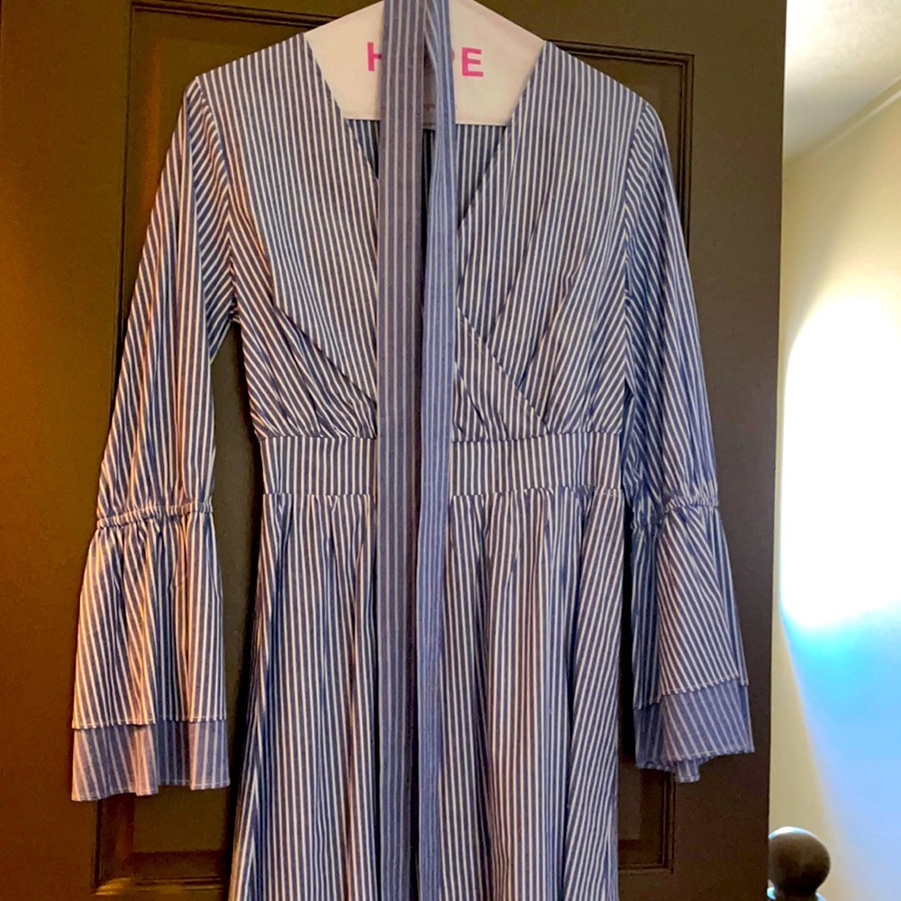 Blue and white striped dress